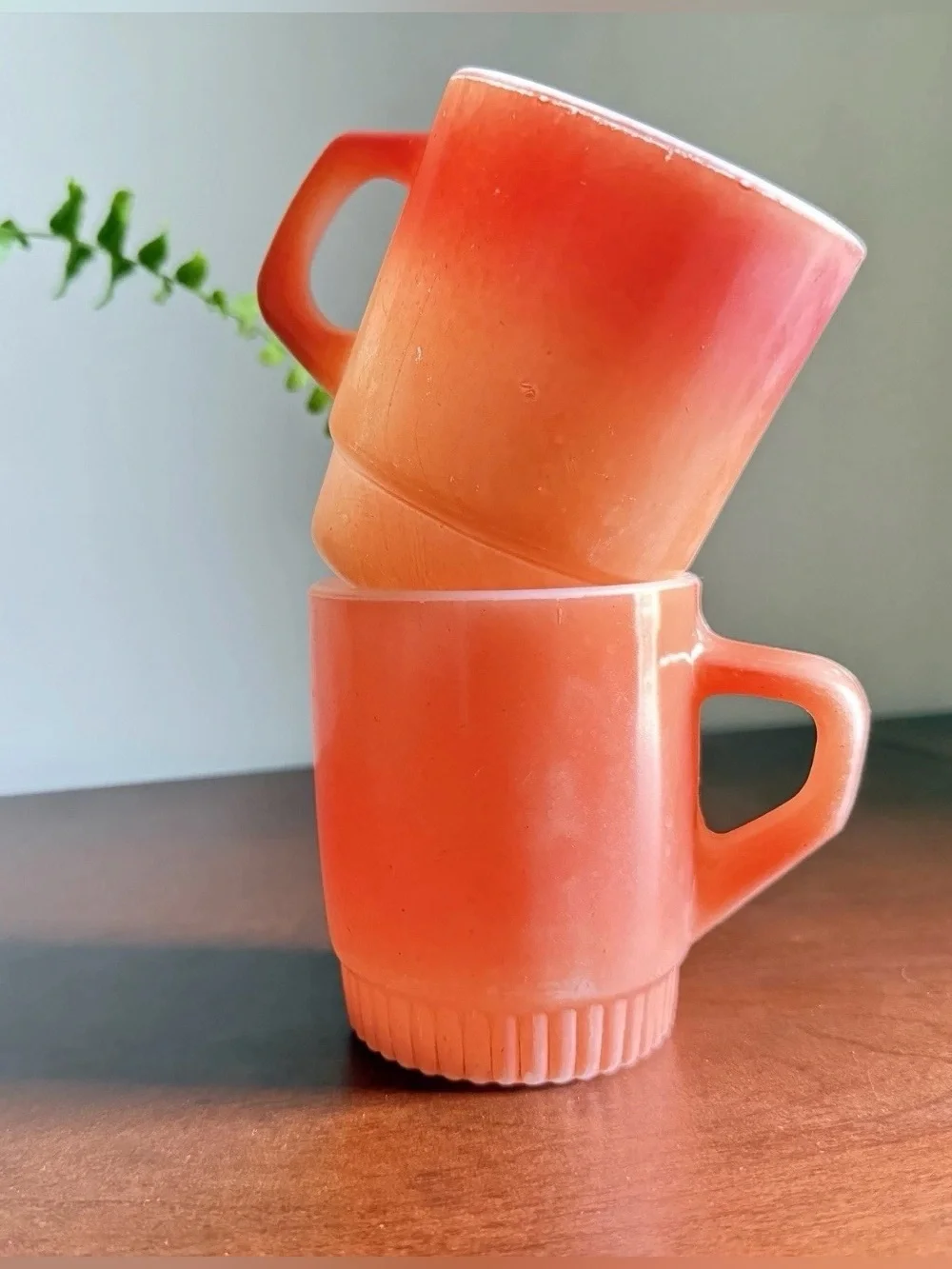Vintage Anchor Hocking Fire King Orange Ribbed Coffee Mug Mid Century Modern
